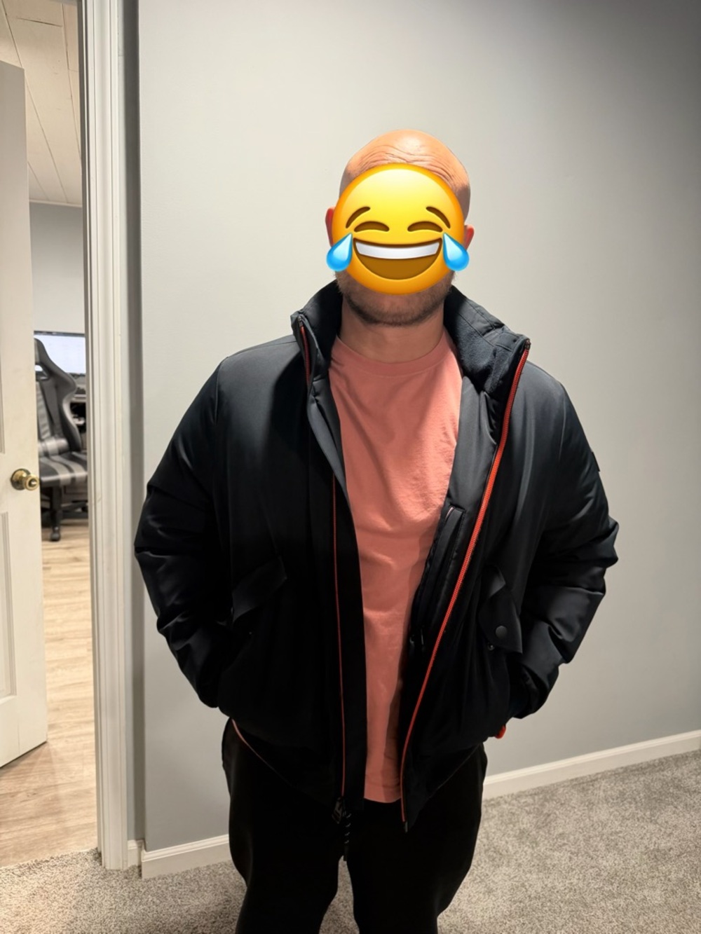 Tommy Hilfiger Black Hooded Puffer Jacket with Orange Trim